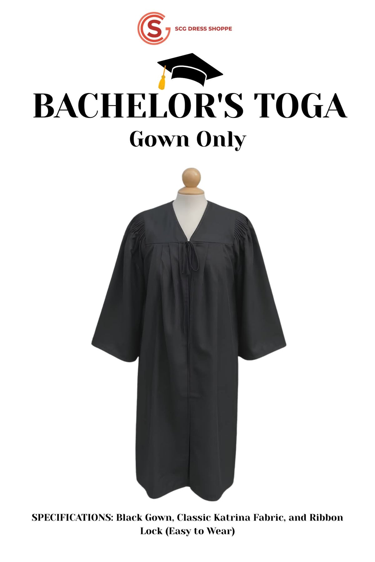 Bachelor's Graduation Toga Gown (Black Robe)